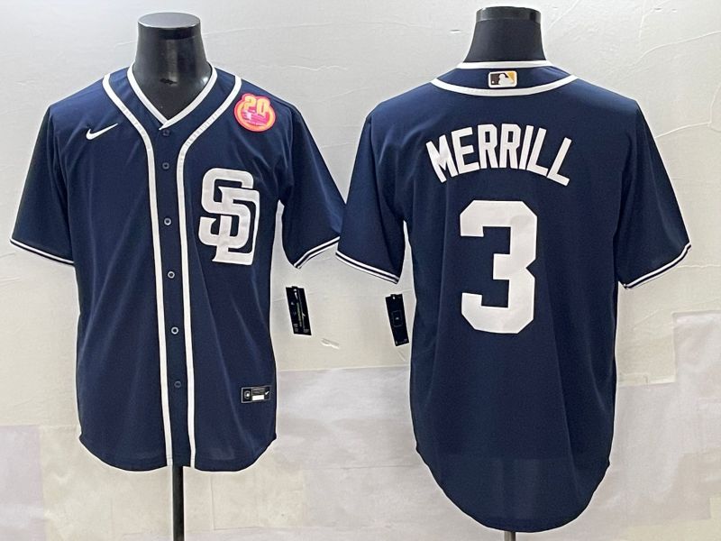 Men 2025 San Diego Padres #3 Merrill Dark Blue Game Nike MLB Jersey style 6